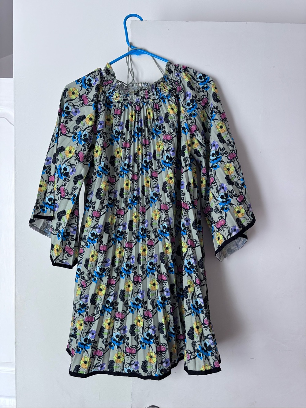 Nicole Miller Floral Mini Dress in Gray with Pink, Blue & Yellow Accents